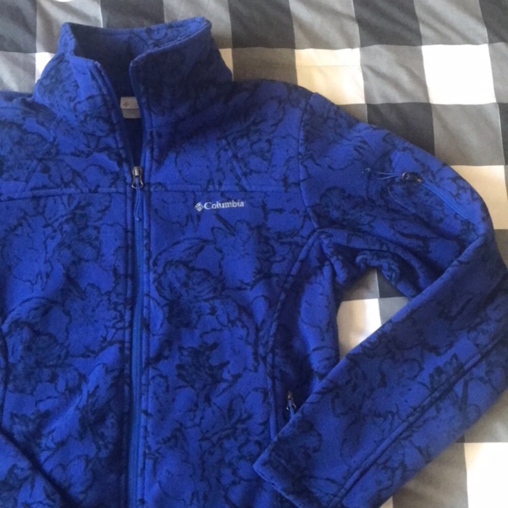 $70 Womens COLUMBIA Fast Trek Blue Black Floral Print Fleece Zip Up Jacket Sz M - Picture 12 of 16